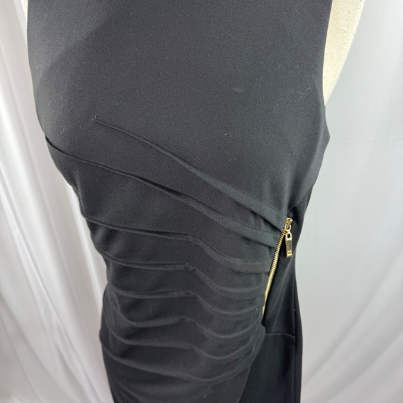 Size 6//Black Dress with Ruching and Gold Zipper Detail - Picture 3 of 6